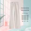 Women's High-Waist Gray Woolen Wide-Leg Pants - Fleece-Lined for Autumn/Winter, Thickened Drape, Narrow Straight-Leg Design