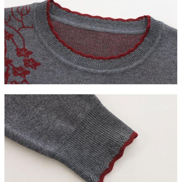 Winter Women's Wool Sweater  Crew neck Printed Wool Sweater Soft Warm Knit Pullover