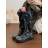 Retro Polished And Old Locomotive Boots Women'S Thick Heel Medium Boots Tooling But Knee Boots