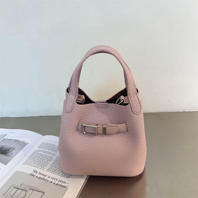 

Embossed Litchi Pattern Soft Leather Elegant Versatile Bucket Bag Recommend-Pink