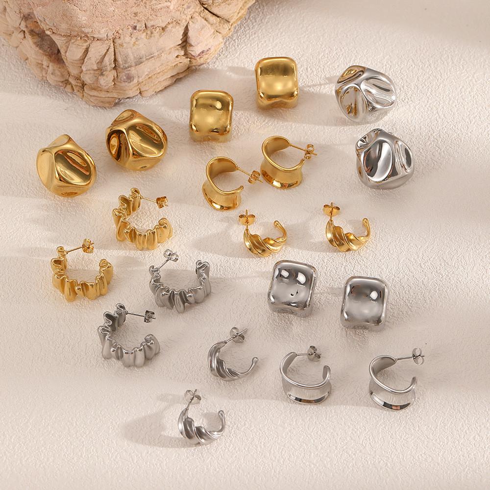 Brincos Minimalistas de Aço Para Mulheres Com Design Geométrico Dobrado Perfeitos Para a Moda de Verão