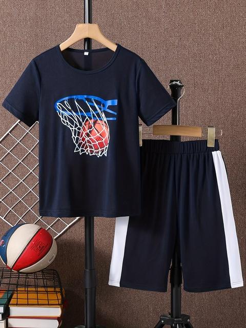 

2024 детский повседневный быстросохнущий спортивный костюм для девочек и мальчиков, спортивный костюм, дышащий топ с короткими рукавами, шорты, спортивная одежда, баскетбольная экипировка 150