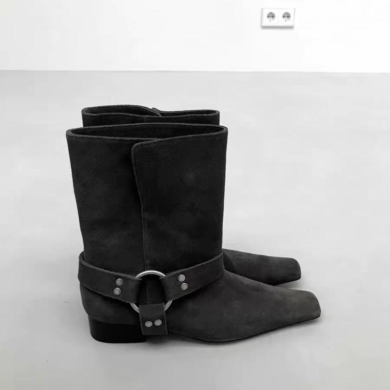 Women Ankle Boots Designer Leather Goth Shoes Luxury Pointed Toe High Heels 2026 Trend Wedges Punk Autumn Boots Snow Botas Mujer