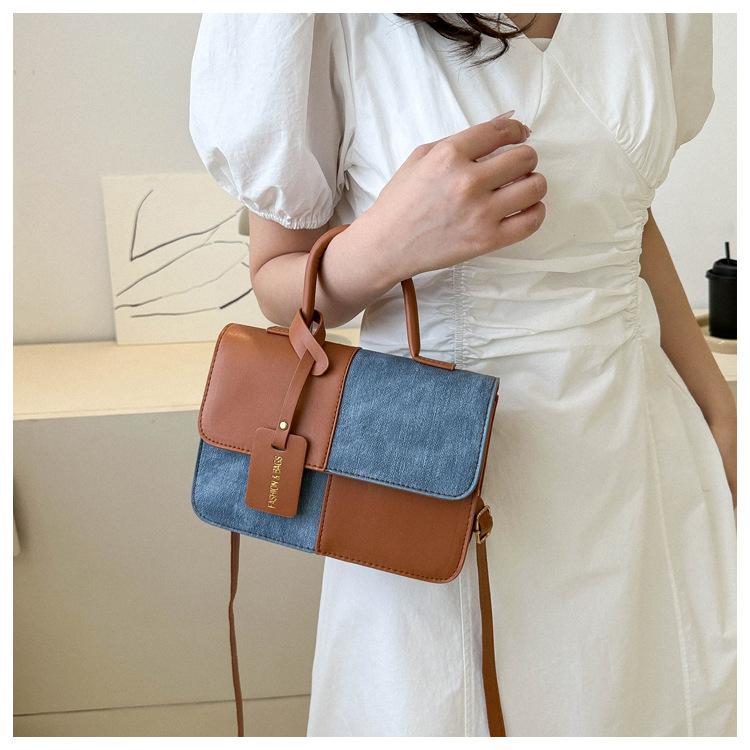 1Pc This Year's Popular Fashion Splicing Texture Handbag Summer Commuting Foreign Style Shoulder Messenger Bag Small Square Bag Tide