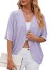 Women's Open Front Three Quarter Sleeve Cardigan Loose Fit Solid Knit Shrug Elegant Casual Hollow Out Kimono Cover Up For Spring Daily Outfit