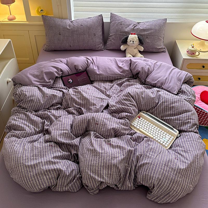 Double-Layer Gauze Cotton Printed Bedding Set - 3 or 4-Piece Options
