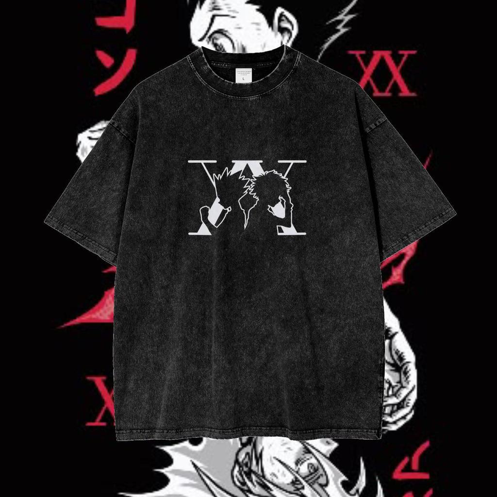 Anime T-shirt Printed Vintage Washed Short Sleeve Cotton T Shirt Men's Unisex Oversized Tees Tops