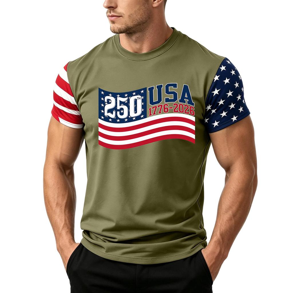 Men's Independence Day Flag Print Short Sleeve T-Shirt, Loose Casual Daily Summer Tops