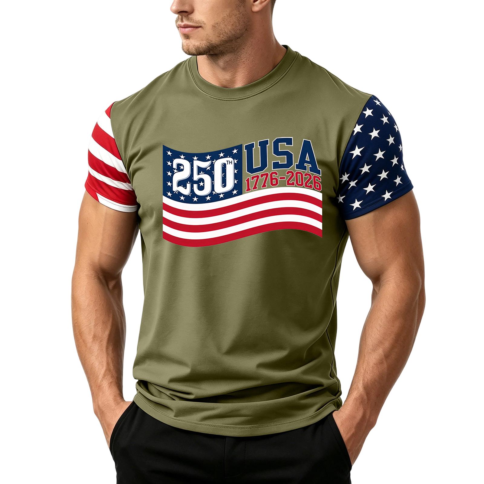 

Men s Loose Fit Casual Short Sleeve T Shirt Summer Daily Wear Independence Day Flag Print Top Comfortable Breathable Fabric XXL