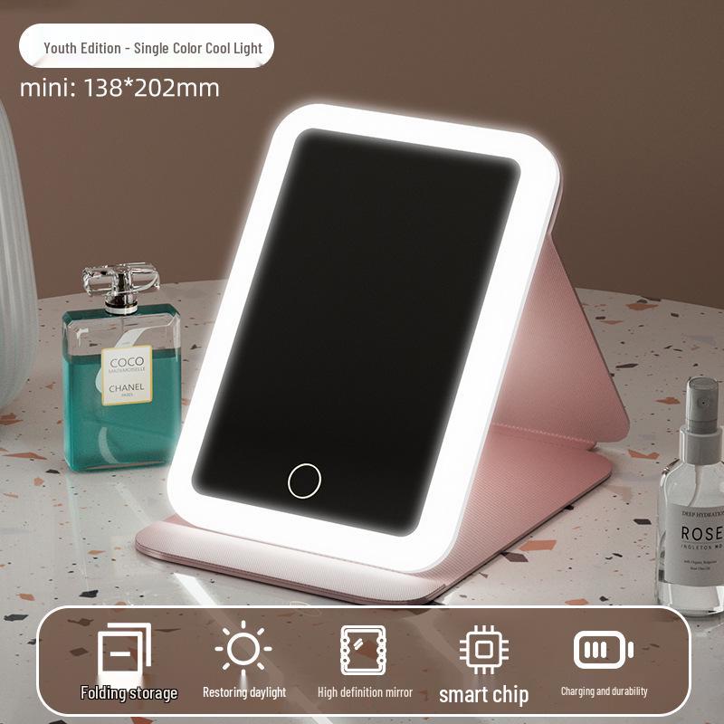 Portable LED Makeup Mirror with Light - Foldable Desktop Vanity Mirror