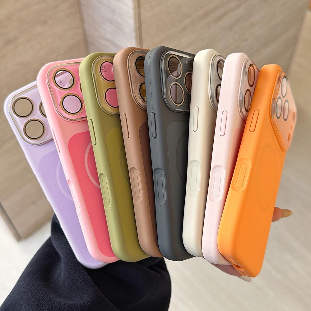 Original Liquid Silicone Matte For Magsafe Charge Phone Case for iPhone 17 Pro 16 15 Pro Max Crystal Lens Protectio Cover