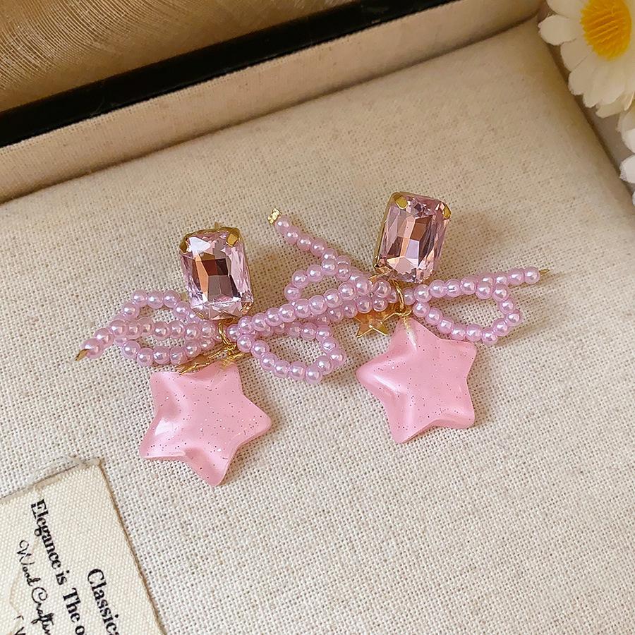 Mori Style Silver Needle Floral Glass Grape Tassel Earrings – Elegant High-End Design