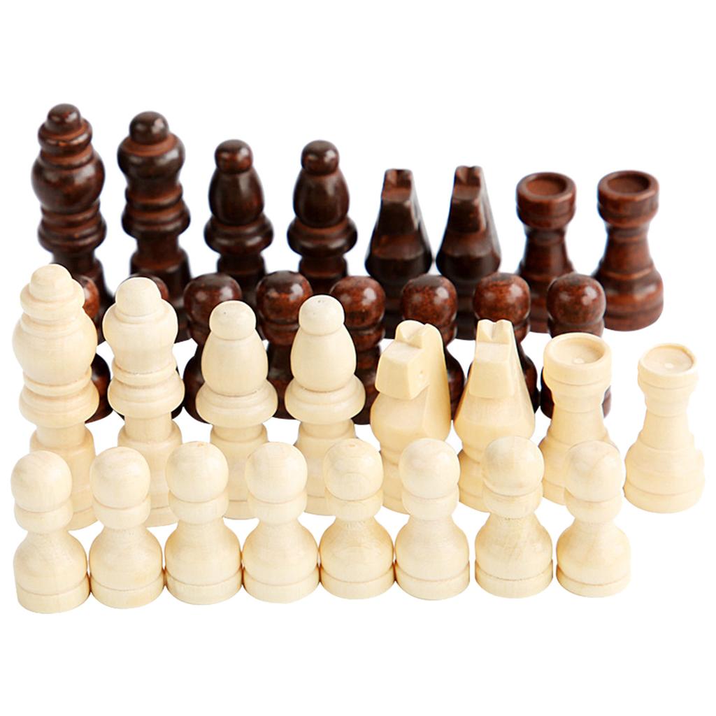 32 Pcs Wooden Chess Pieces Portable International Chess Pieces Tournament Chess Figures Hand Carved Wood Chessmen