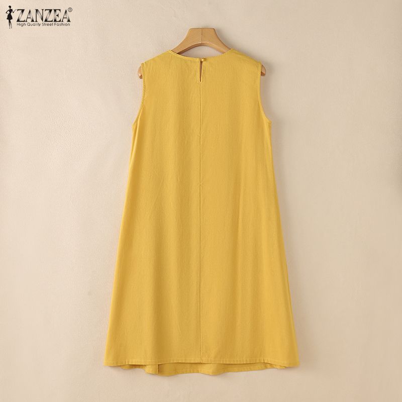 ZANZEA Abito estivo casual senza maniche con scollo rotondo da donna