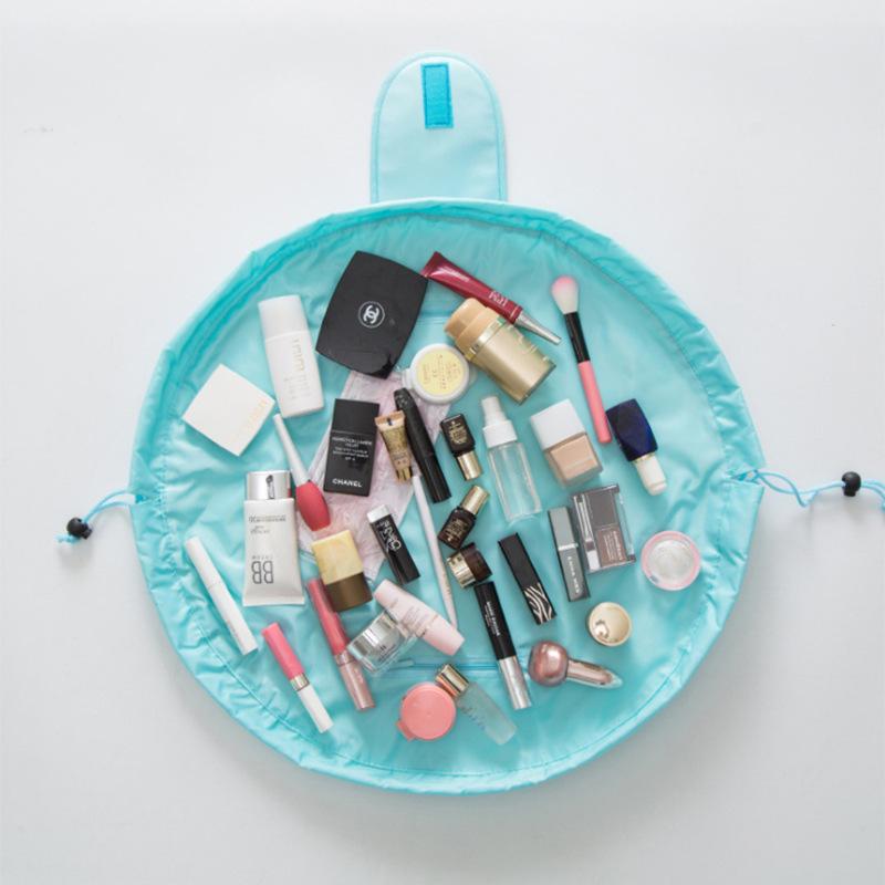 Lady Travel Cosmetic Bag Lazy Lay Flat Organizer Bags Travel Toiletry Cotton Jewelry Pouch Drawstring Makeup Bag