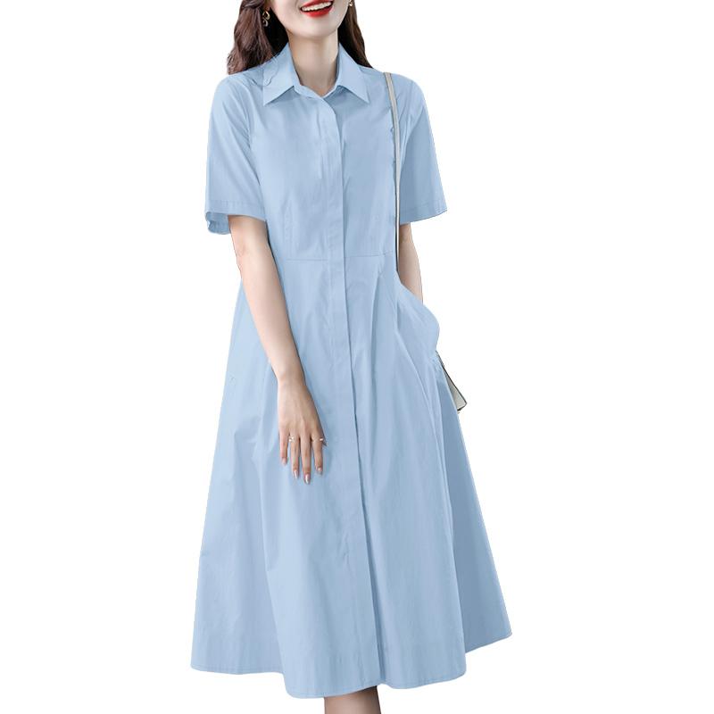 

ZANZEA Женское повседневное свободное платье с отложным воротником и короткими рукавами S синий