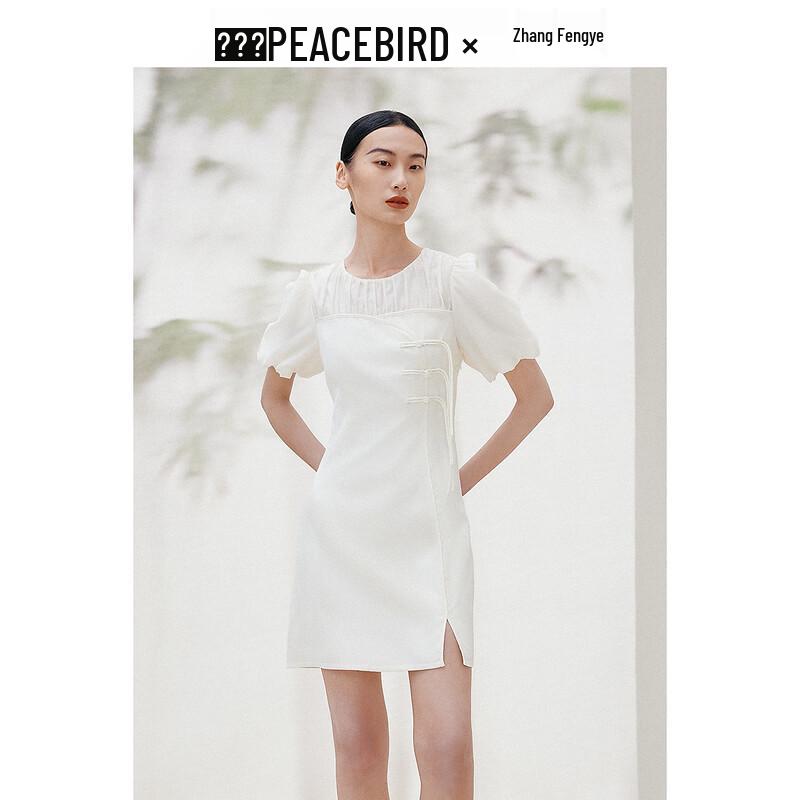 

Peacebird New Chinese Style Spliced Puff Sleeve Short Dress L