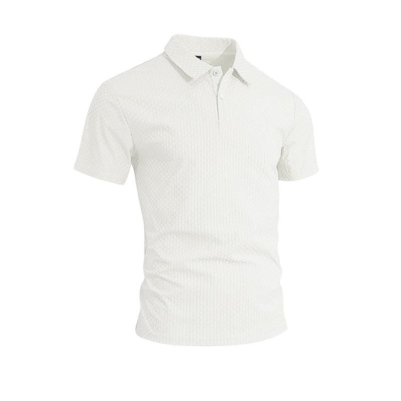Mens Plaid Turn Down Collar Short Sleeve Polo Shirt Business Casual Basic Versatile Top