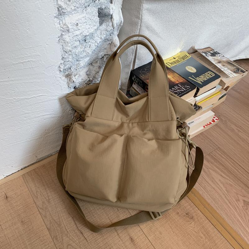 Canvas Bag Women's Large Capacity Lightweight Tote Bag Solid Color Shoulder Crossbody Bag