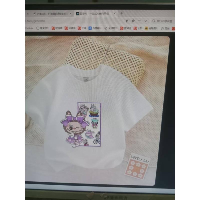 Cute Labubued Letter Printed T-shirt Cotton Summer Outdoor Wear Short Sleeve Girls Clothes Top Cartoon Children Clothing Toddler