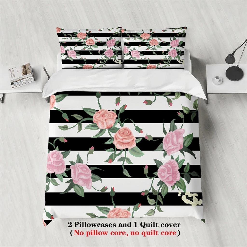 3Pcs Flamingo And Rose Bedding Sets 3D Printed Zebra Pattern Duvet Cover Sets With Pillowcases No Filling