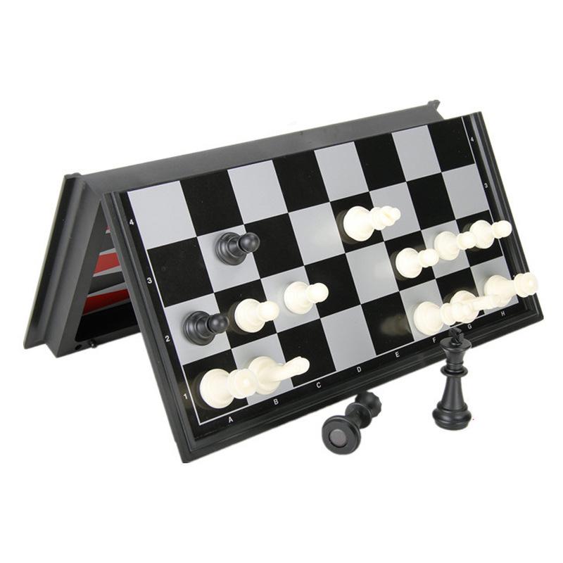 Youbang Drei-in-Eins Magnetisches Faltbares Schach-, Dame- und Backgammon-Spielset (Mittel)