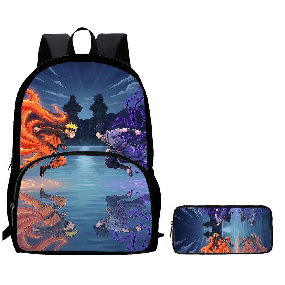 2Pcs Set Youth Rucksack with Front Pocket & Pencil Tote, Comic NARUTO Learner Bags for Boys&Girls Aged 6-10, Durable& Lightweight