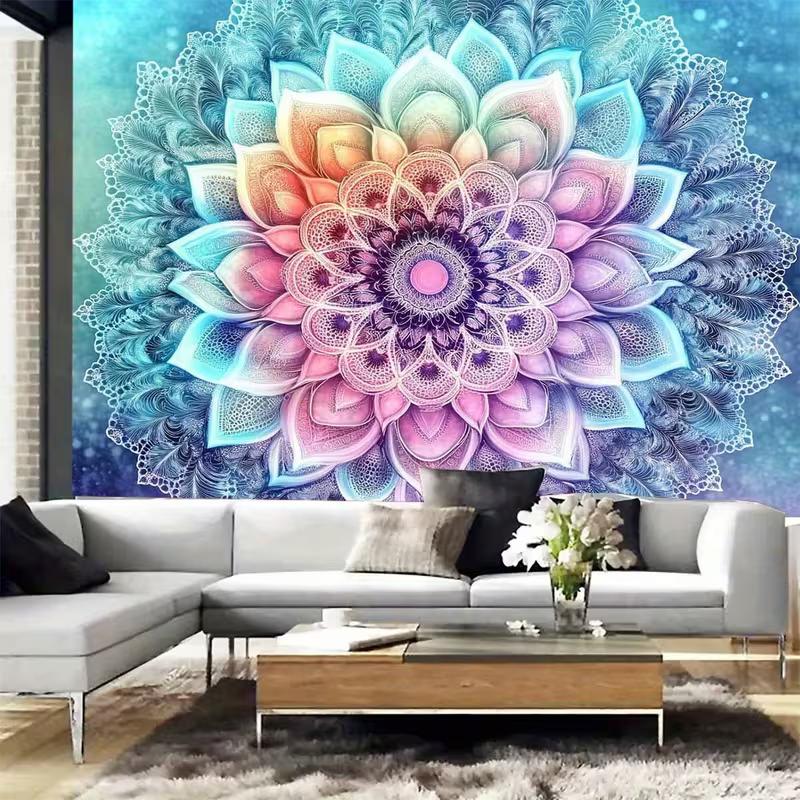 

2D Colorful Mandala Lotus Tapestry Aesthetic Wall Hanging Cloth Bohemian Style Tapestry for Room Decor 47.2x31.5inch/120*80cm