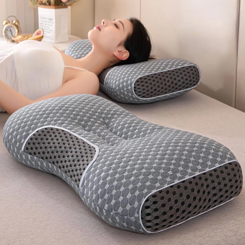 Breathable Knitted Pillow with Cervical Support - Suitable for All Seasons, Soft Sleep Massage, Home Bedroom Bedding