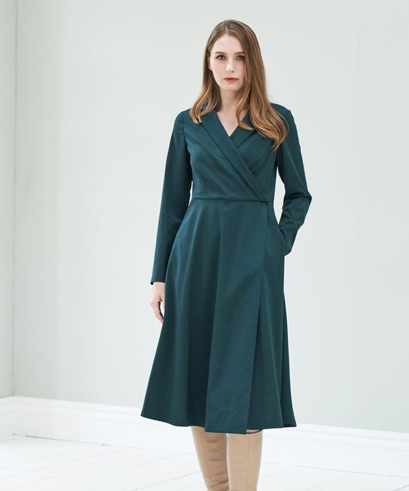 L By L Green Collared Suit Wrap Dress