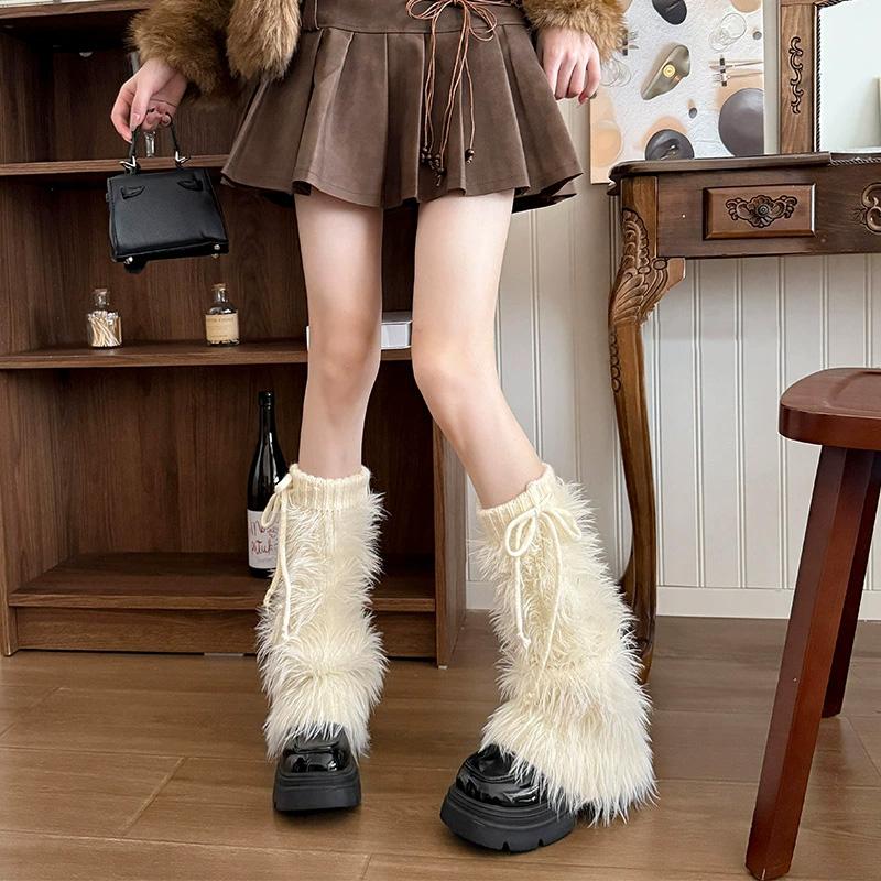 1 Pair Imitation Mink Harajuku Socks Boots Stocking Thickened Leggings Winter Boots Cover Lolita Furry Leg Warmers