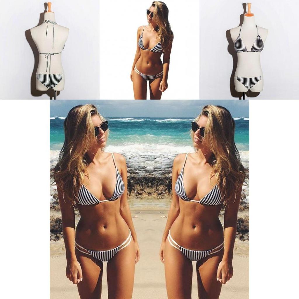 Premium Quality Women's Swimwear Stripe Bikini Set For Stylish Beachwear Fun