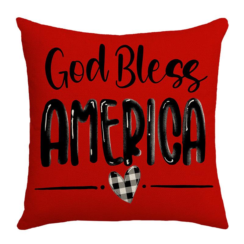 New Independence Day Flag Four-piece Set Five-Pointed Star Car Letter Print Plaid Bedroom Sofa Cushion Cover