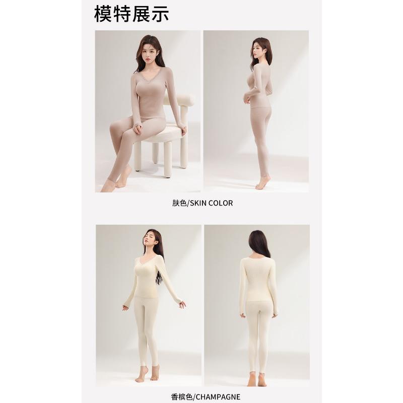 Women S Fleece Lined Thermal Underwear Set With Bra Padded Autumn Winter