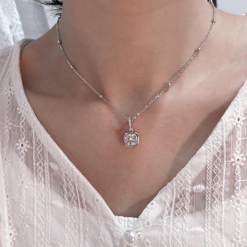 

Sugar Cube Sterling Silver Necklace & Zircon Pendant Earring Set for Women - Elegant Japanese & Korean Design Copper