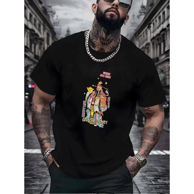 Europäische Größen Herren Freizeit T-Shirt Gott des Reichtums Aufdruck Glücklich Reich Glückliches Leben Gib Mir Geld Street Style Erwachsene Herren Mode Sommer Freizeitkleidung
