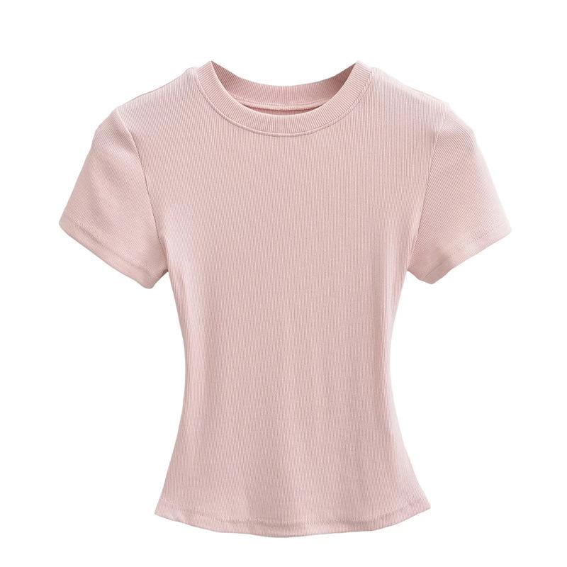 Pure Desire Women's Spicy Girl Round Neck Ribbed Summer T-Shirt