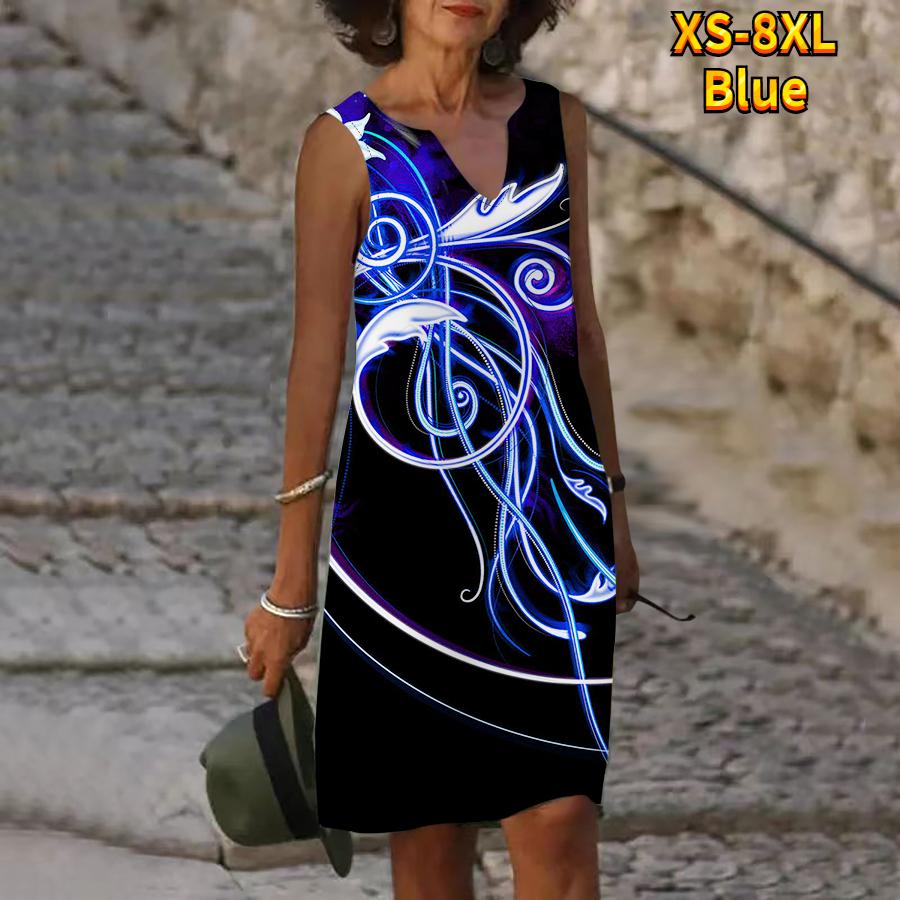 Женское летнее платье с v-образным вырезом и синими очертаниями — фото 3