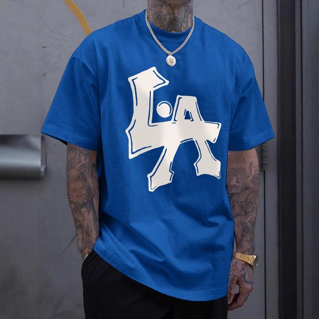 T-shirt met korte mouwen voor de zomer Nieuw Heren Casual Woon-werkverkeer Veelzijdig Ronde Hals Bedrukt T-shirt met korte mouwen 5XL blue