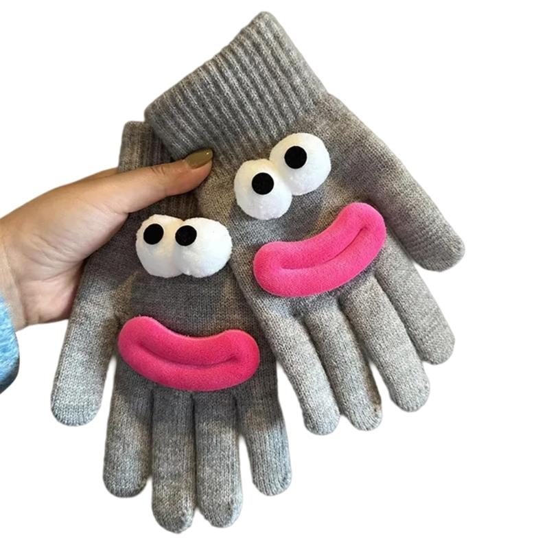 Hübsche Würstchenmund-Touchscreen-Handschuhe für Damen und Mädchen, weiche Winterwärme-Handschuhe mit Fingerloch für Outdoor-Aktivitäten