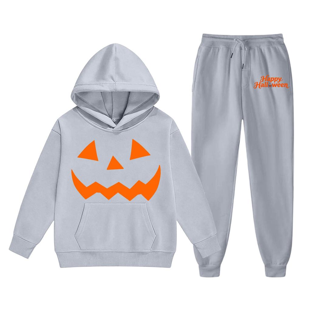 Kids Hoodie and Sweatpants Set with Halloween Print for Holiday Wear