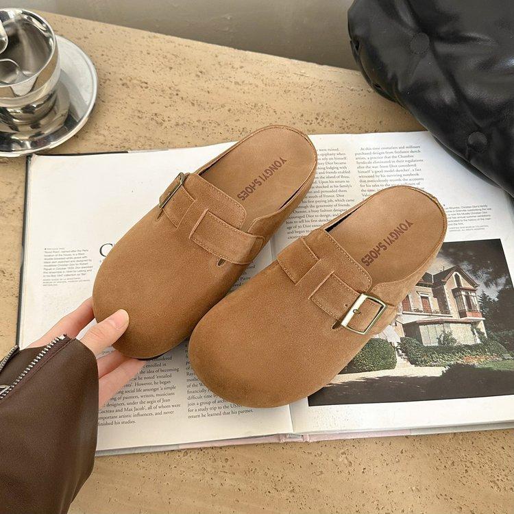 

Soft leather version~ heightened thick-soled bag head slippers women s 2025 new summer outer wear retro one-pedal Boken slippers 40