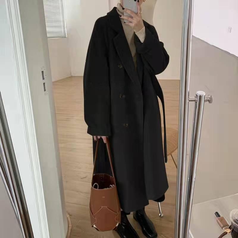 Women's Mid-length Woolen Coat, Autumn and Winter Hepburn Style, Loose and Thickened Woolen Coat for Small People