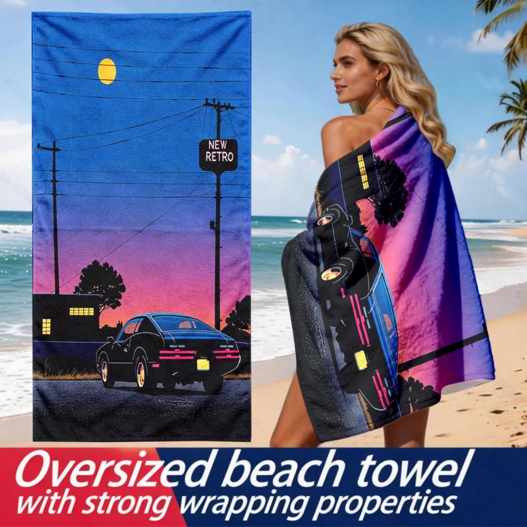 Retro-Neon-Stil Auto-Thema Polyester-Mikrofaser-Strandtuch ist sehr saugfähig, geeignet für Schwimmen und Strandausflüge