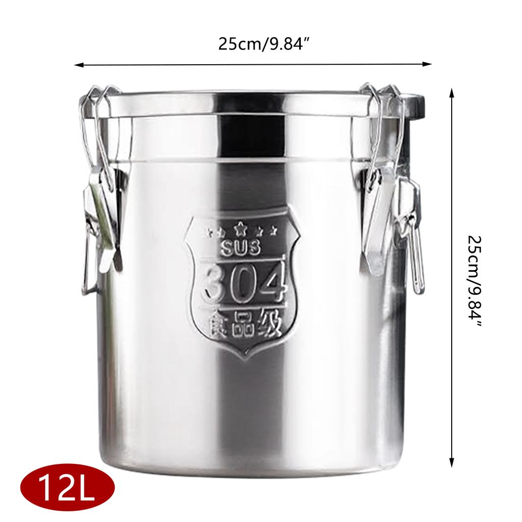 12L Stainless Steel Cereal Rice Storage Container Bucket Airtight Canister + Lid Storage Canister Cereal Container