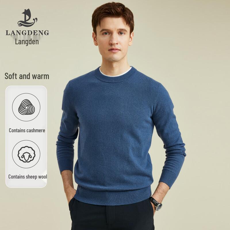 Langdeng Men s Round Neck Wool Blend Sweater 2XL