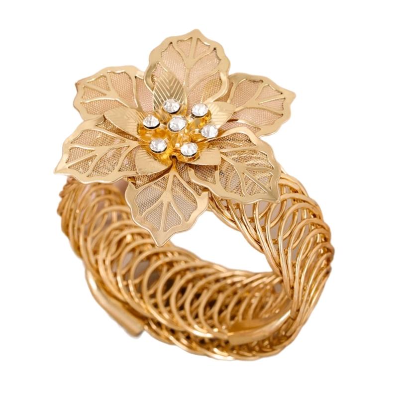 

Elegant Floral Designs Elastic Open Bangle for Women With Gold Tone Finish Portable for Parties and Everyday Wear 1