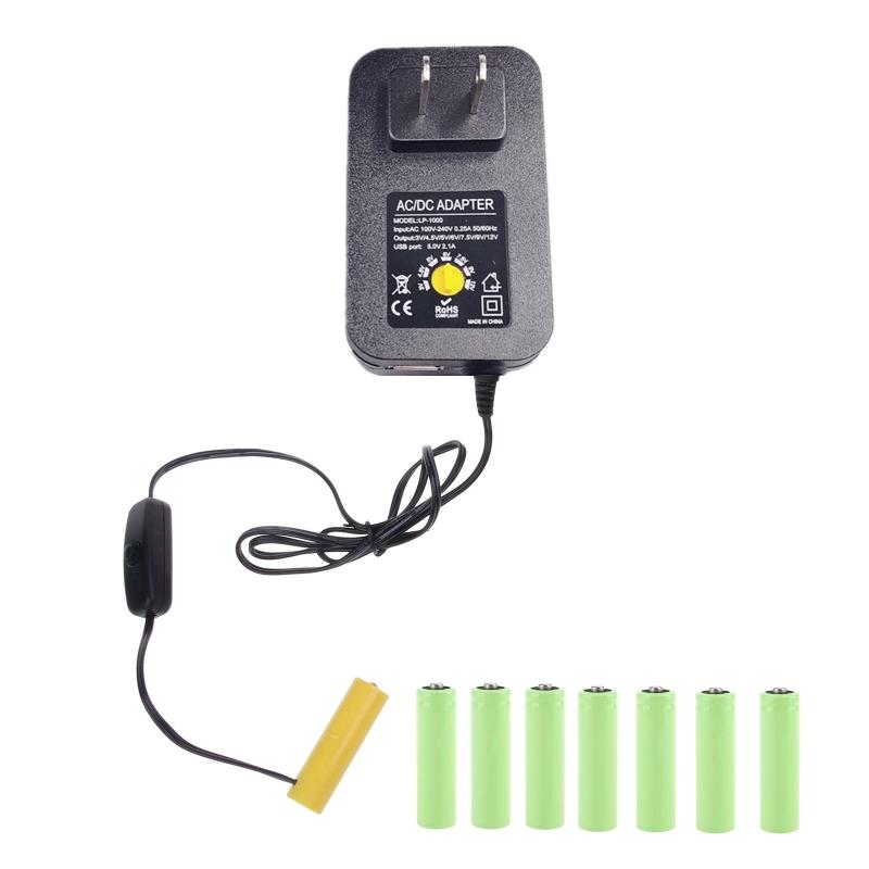 Adjustable 3V-12V AC-DC Power Supply Adapter with USB Output Repacement for AA Battery Replace 2-8pcs AA Batteries