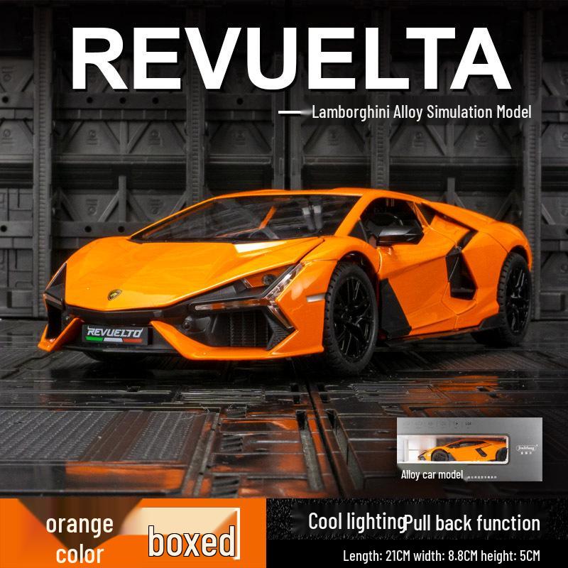 

Jinlifang Игрушечная машинка Lamborghini из сплава: Двери с 4 отверстиями, Звук и свет, Инерционный механизм. оранжевый