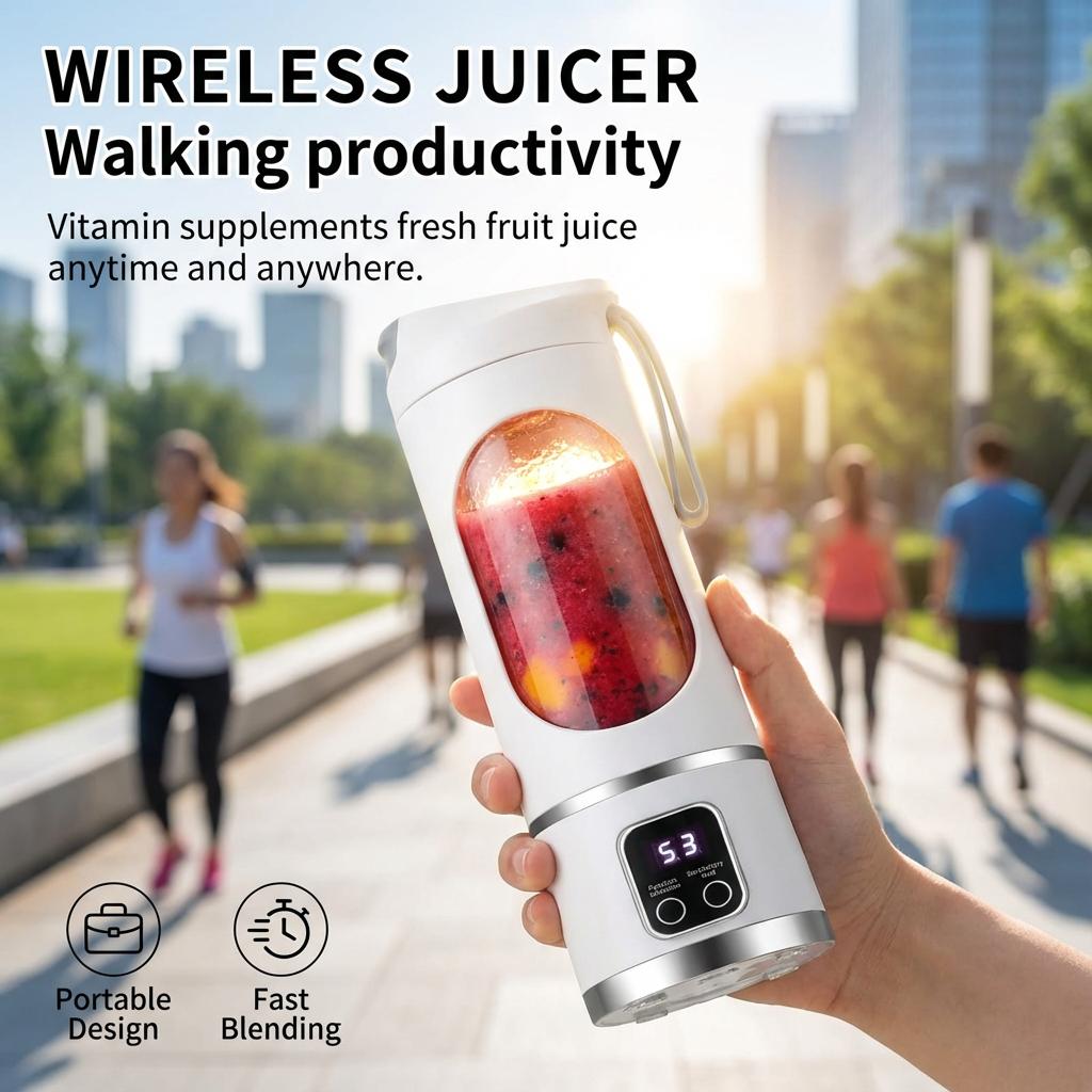 Mini Electric Juicer with Powerful Motor 450ML Large Capacity Digital Display Crushed Ice Household Charging Juice Cup